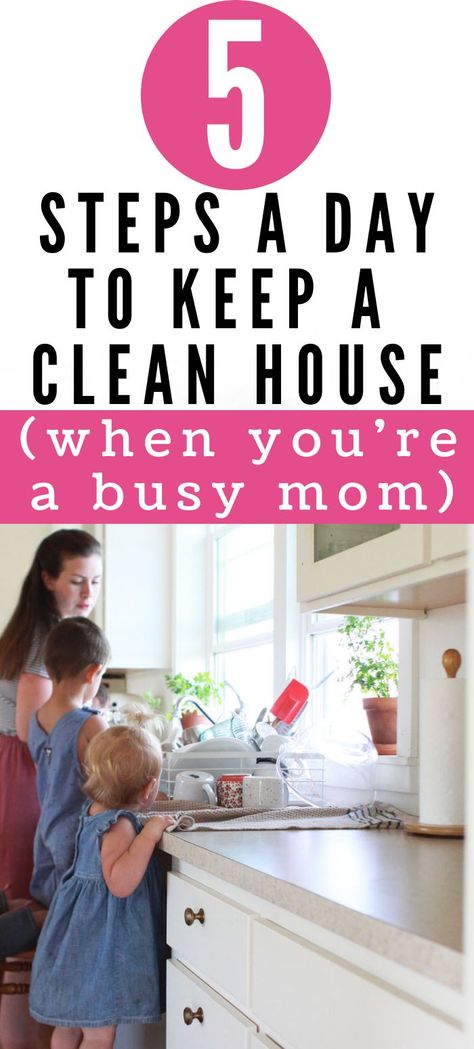 How to keep up and clean the house with little kids? I’m going to teach you the simple way how to stay on top of your housework when you’re a busy mom by doing 5 simple tasks a day! Keep A Clean House, Housekeeping Schedule, Clean The House, House Chores, Time Routine, House Cleaning Checklist, Night Time Routine, Household Cleaning Tips, Mothers Day Special