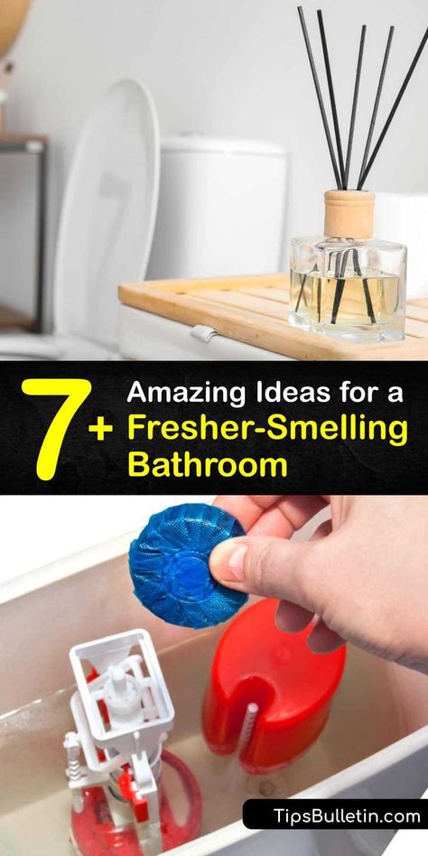 Keep your bathroom smelling fresh and reduce bathroom odor with easy tricks. Craft a DIY air freshener to make your bathroom smell good, or reduce bad odor by sanitizing your toilet brush and using essential oils. #make #bathroom #smell #good Make Bathroom Smell Good, Bathroom Freshener, Diy Bathroom Cleaner, Diy Household Cleaners, Homemade Air Freshener, Bathroom Odor, Smelling Good, Homemade Essential Oil, Diy Air Freshener