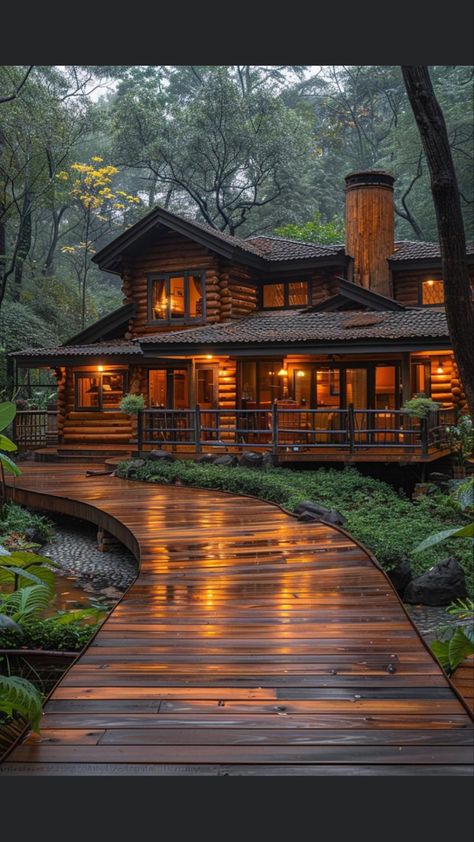 Big House In The Forest, Forest Landscaping, Cute Cabin, Wood Homes, Lakefront Cabin, Forest Homes, House In The Forest, Cute Cabins, Little Cabin In The Woods