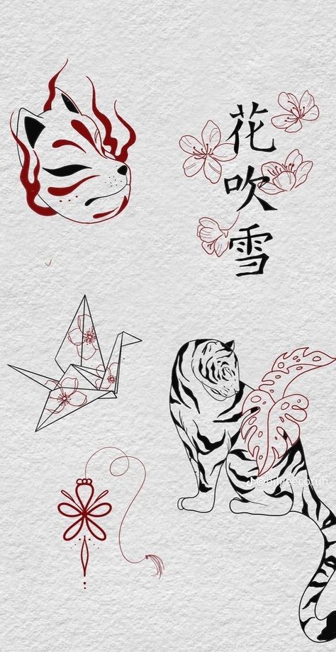 Japanese Traditional Tattoo Flash, Tattoo Japon, Fnaf Tattoo, Small Japanese Tattoo, Japanese Things, Small Girly Tattoos, Minimal Tattoo Design, Toys Design, Creative Tattoo