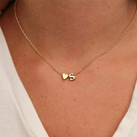 fashion jewelry simple heart-shaped letter women's gold-plated necklace clavicle chain wholesale NHTF242018 Jaxon Rose, Name Choker, Dainty Initial Necklace, Necklace Chain Types, Diy Pendant Necklace, Letter Jewelry, Gold Letter Necklace, Charms Necklace, Letter Pendant Necklace