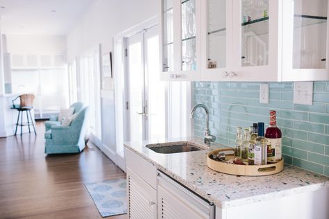 Nautical Kitchen, Beach House Tour, House Flipping, Beach House Interior Design, Glass Countertops, House Of Turquoise, Dream Beach Houses, Beach Ideas, Beach Cottage Decor