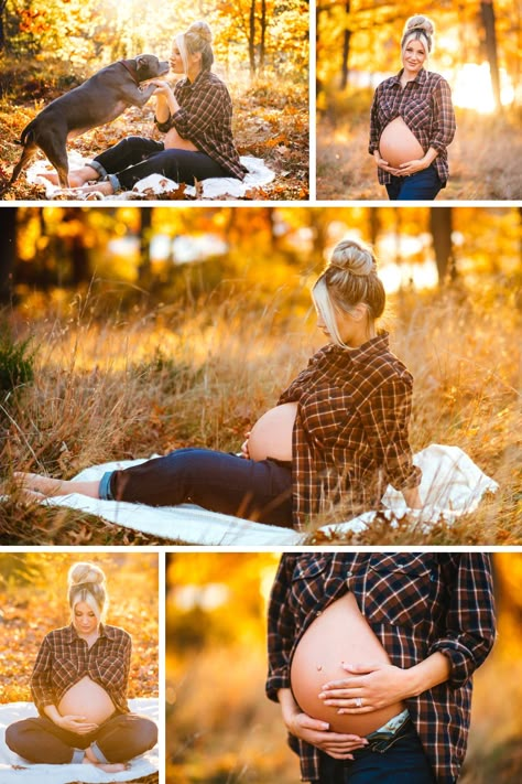 Casual Flannel and Jeans Fall Maternity Shoot Maternity Photography Flannel, Fall Maternity Photos Jeans, Maternity Photo Casual Outfits, Casual Maternity Outfits Photoshoot Fall, Different Maternity Pictures, Maternity Shoot November, Original Maternity Photoshoot, Flannel Maternity Photoshoot, Family Maternity Shoot Outfits