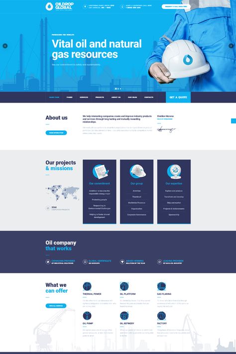 The "OilDrop" WordPress theme is a specialized theme designed for the oil and gas industry, as well as other industrial and manufacturing sectors. It offers a range of features and functionalities to create a professional and informative website for companies in the oil and gas sector. Oil And Gas Website Design, Engineering Website Design, Webflow Design, Oil And Gas Industry, Homepage Design, Oil Gas, Gas Industry, Website Design Company, Oil Company