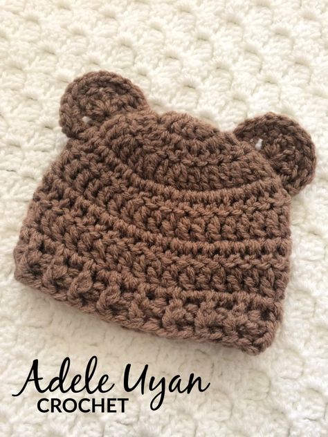 Baby Bear Beanie (Free Crochet Pattern) – Adele Uyan Crochet Baby Beanie Crochet Pattern, Bear Hat Pattern, Crochet Bear Hat, Baby Hat Free Pattern, Crochet Hats For Boys, Crochet Newborn Hat, Newborn Crochet Patterns, Bear Beanie, Crochet Baby Beanie