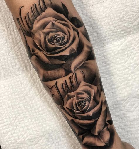 Tattoo Ideas For My Kids, Forearm Name Tattoos, Learning To Tattoo, Family Tattoos For Men, Memorial Tattoo Ideas, Learn To Tattoo, Arm Sleeve Tattoos For Women, Realistic Tattoo Sleeve, Tattoos For Women Flowers