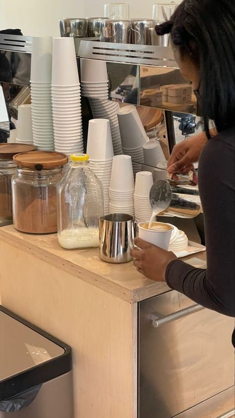 Job Aesthetic Cafe, Working In A Cafe Aesthetic, Cafe Worker Aesthetic, Cafe Barista Aesthetic, First Job Aesthetic, Summer Job Aesthetic, Romanticizing Work, Barista Life, Cafe Owner