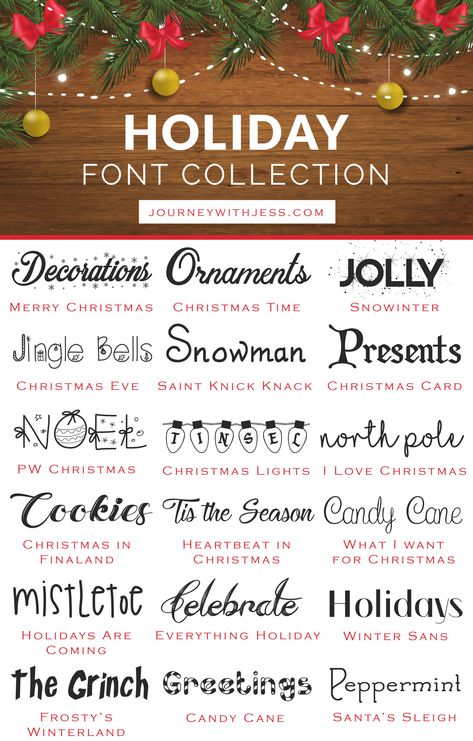 Free Font Collection: Holiday Fonts — Journey With Jess | Inspiration for your Creative Side Nightmare Before Christmas Font, Police Font, Christmas Fonts Alphabet, Canva Christmas, Alphabet Christmas, Fonts Cricut, Fonts Canva, Fonts Cursive, Christmas Fonts Free