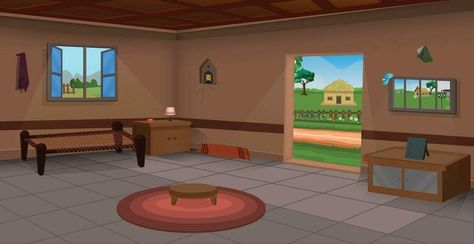 Village room inside vector, poor mud house room interior cartoon background illustrations. 22182240 Vector Art at Vecteezy Cartoon Interior, Village Background, Bed Vector, Free Cartoon Characters, Kitchen Illustration, 2d Character Animation, Penanda Buku, Inside A House, House Cartoon