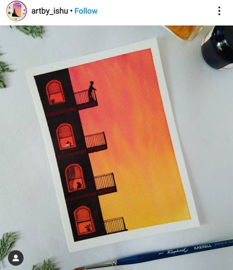 Draw Buildings, Sky Art Painting, Acrylic Art Projects, Canvas Art Quotes, Small Canvas Paintings, Simple Canvas Paintings, Cute Canvas Paintings, Diy Watercolor Painting, Oil Pastel Art