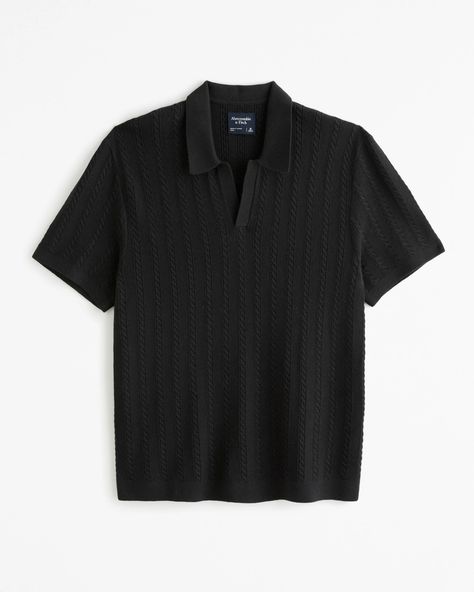 Men's Stitched Johnny Collar Sweater Polo | Men's Tops | Abercrombie.com Abercrombie Men, Mens Black Shirt, Sweater Polo, Johnny Collar, Knit Men, Cable Stitch, Stitching Details, Button Sweater, Men's Tops