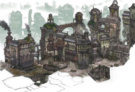 Zaun - Regions - Universe of League of Legends Steampunk Building, Universe League, Steampunk City, Create Your Own Adventure, Art Steampunk, Industrial Architecture, Building Concept, 3d Modelle, Fantasy City