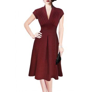 Red Short Sleeve Dress, Plain Skater Dress, Wine Red Dress, Vintage Bridesmaid Dresses, Women Working, Vintage Midi Dresses, Working Women, Vestidos Vintage, Vintage Style Dresses