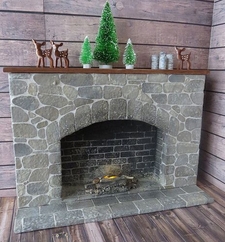 9. Finished 1:6 Stone Fireplace | Now Barbie, Tammy, and the… | Flickr Barbie Fireplace, English House Design, Cardboard Fireplace, Candle Fire, Dollhouse Furniture Tutorials, Candle Tutorial, Christmas Diorama, Diy Barbie House, Rock Fireplaces