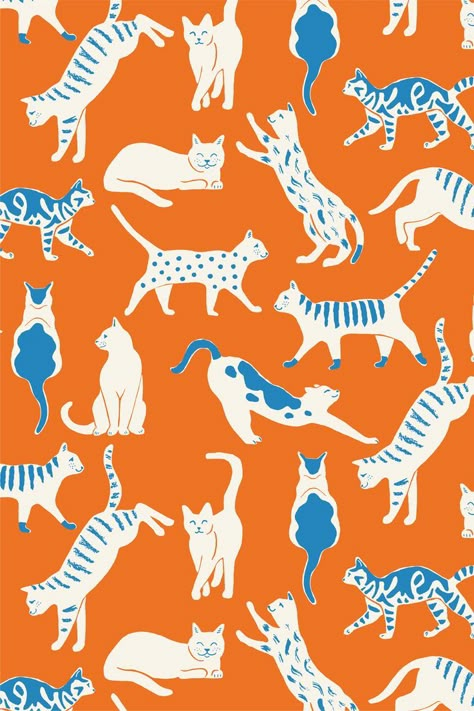 Cat pattern design by Ariana Martin. My surface pattern designs are available for licensing - take a look at my portfolio for more animal patterns. Surface Design Portfolio, Portfolio Layout Design, Pattern Design Portfolio, Pattern Portfolio, Illustration Career, Cat Pattern Wallpaper, Edible Ink Printer, Portfolio Illustration, Design Portfolio Layout