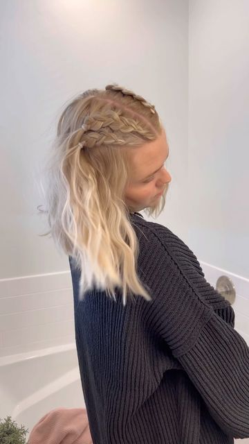 Hair Styles Braids Short Hair, Easy And Fun Hairstyles, Simple Out Of Face Hairstyles, Cute Braids On Short Hair, Fall Cute Hairstyles, Braid Ideas For White Women, Braid Hair Down Styles, Fishtail Double Braid, 4-h Hairstyles