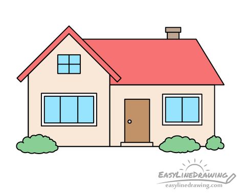 Simple House Design Drawing, Cute House Drawing, Cabin Drawing, House Drawing Easy, Simple House Drawing, House Drawing For Kids, House Design Drawing, Very Easy Drawing, House Cartoon