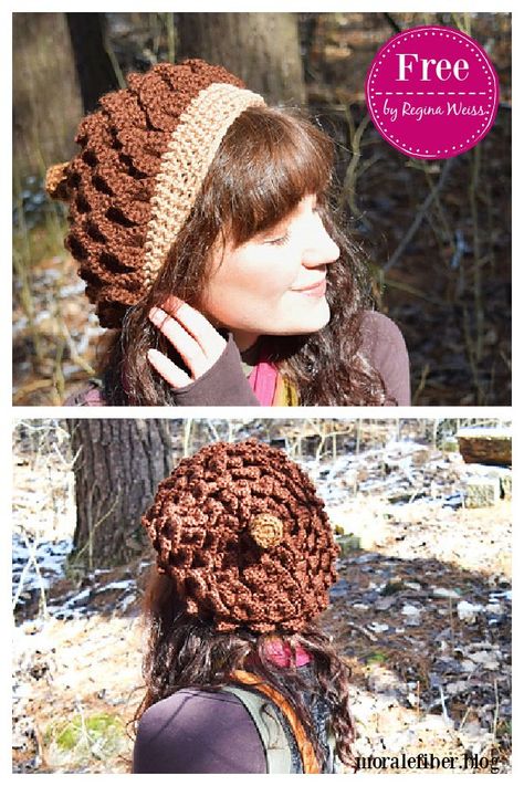 Crocodile Stitch Oak Sprite Hat Free Crochet Pattern Acorn Hat, Beret Style, Crocodile Stitch, Caron Simply Soft, I Love This Yarn, Crochet Coat, Yarn Tail, Crochet Motifs, Shawl Crochet Pattern