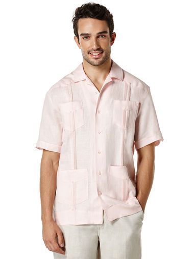 100% Linen Short Sleeve Guayabera, Pink Dogwood, hi-res Pink Dogwood, Guayabera Shirt, Comfortable Outfit, Linen Short, Linen Material, Pocket Shirt, Mens Big And Tall, Big And Tall, Comfortable Outfits