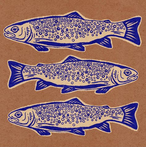 ⭐️Merch Ideas • Instagram Trout Illustration, Linocut Inspiration, Fish Graphic, Merch Ideas, Folk Design, Fish Illustration, Upcycled Clothing, Project Inspiration, Fish Print