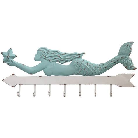 Mermaid Wall Hooks Mermaid Figures, Mermaid Wall Decor, Nautical Bathrooms, Mermaid Decor, Creative Co Op, Blue Elephants, Wall Mounted Coat Rack, A Mermaid, Coastal Style