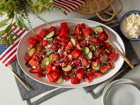 Strawberry-Watermelon Caprese Salad from the eMeals Bonus Collections plan Watermelon Caprese, Watermelon Caprese Salad, Healthy Slow Cooker, Dinner Plan, English Cucumber, Smart Cooking, Dinner Menu, Fresh Lime Juice, Easy Cooking