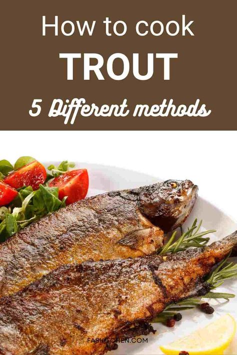 A Pinterest pin featuring a detailed guide to trout. The image includes information on nutrition, benefits, buying, and storing trout. Perfect for anyone interested in learning more about cooking with trout and maintaining a healthy diet. #TroutGuide #HealthyEating #CookingTips Cooking Trout On The Grill, How To Cook Trout In Air Fryer, Easy Trout Recipes, Trout Recipes Pan Seared, Fresh Trout Recipes Baked, How To Cook Trout, Fresh Trout Recipes, Whole Trout Recipes, Rainbow Trout Recipe