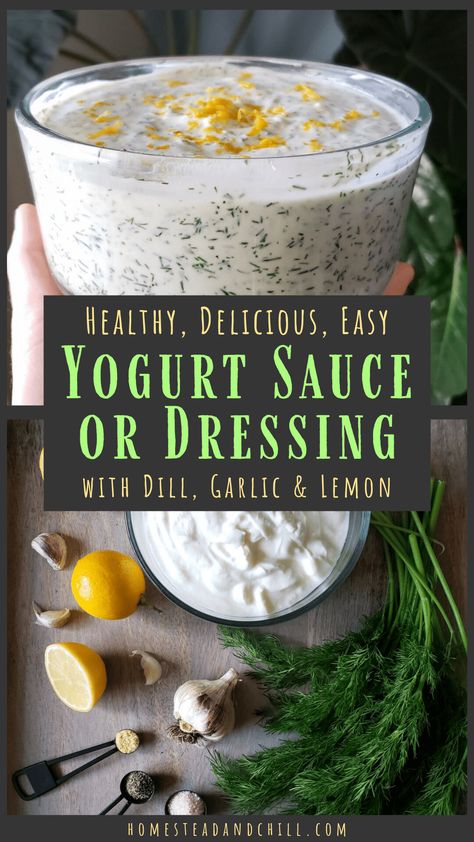 Recipe With Dill, Yogurt Sauce Recipe, Garlic Yogurt Sauce, Yogurt Dill Sauce, Yogurt Dipping Sauce, Garlic Yogurt, Dried Dill, Dill Recipes, Healthy Sauces