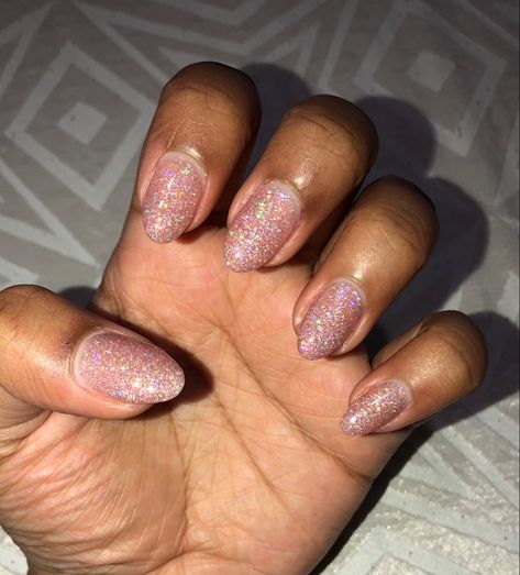 Glitter Nails Short Almond, Light Pink Glitter Nails, Nails Short Almond Shape, Glitter Nails Short, Pink Shimmer Nails, Short Almond Shape, Shimmer Nails, Nails Short Almond, Pink Glitter Nails