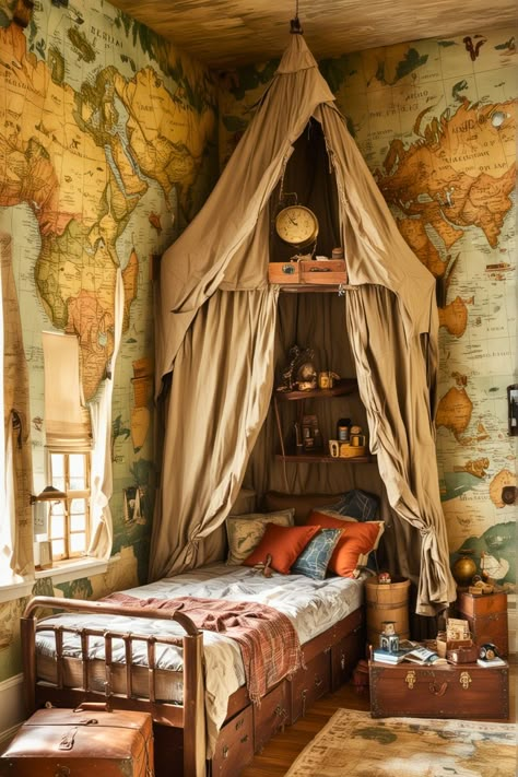 Whimsical Boys Room, Adventure Themed Bedroom, Adventure Kids Room, Explorer Bedroom, Travel Themed Room, Adventure Room, Boys Bedroom Ideas