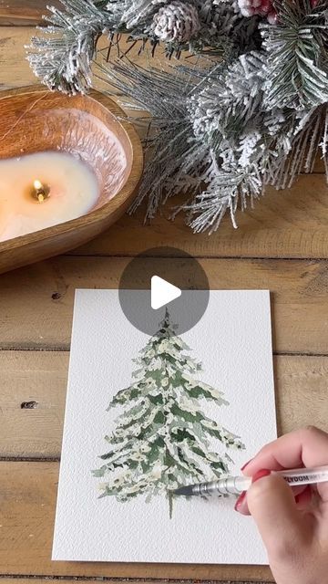 Watercolor Arist | Bree Copley on Instagram: "Her she is!!!! a tree number 2 !!!!! 🌲   Ok for this one you are going  to need some extra tools because we are going to To create the “snow”. Effect on this tree using negative space so we are using @winsorandnewton masking fluid.   ⭐️ But don’t worry … if you don’t have masking fluid you can use a white crayon, because a crayon is made of wax wherever you put it on paper it will prevent the paint from saturating the paper , creating that negative space and that’s EXACTLY WHAT WE WANT! ✨   Here is your supply list for this tree  -Masking fluid OR white crayon  -paint  -watercolor paper  -paint brush -rubber paint brush (if using masking)  -water   TIPS: Apply masking fluid as thin as possible , it will dry faster .  Masking fluid must be comp Watercolor With Masking Fluid, Masking Fluid Watercolor, Paint Pine Trees, Snowy Pine Trees, Water Tips, Paint Watercolor, Wax Crayons, Art Supply Stores, Watercolor Christmas Cards