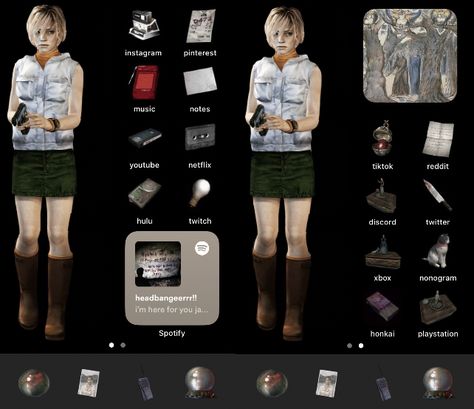 silent hill inspired home screen layout. Silent Hill Homescreen, Silent Hill App Icon, Silent Hill Widgets, Silent Hill Phone Theme, Silent Hill Phone Wallpaper, Silent Hill Aesthetic Wallpaper, Custom Home Screen Iphone, Silent Hill 3 Wallpaper, Silent Hill Wallpaper Iphone