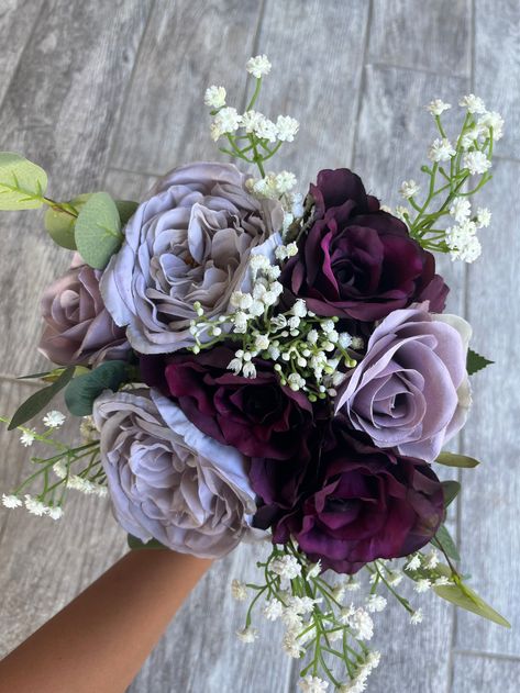 Purple and Plum Bouquet Purple Wedding Plum Bouquets - Etsy UK Purple Bridesmaids Bouquets, Dark Purple Wedding Bouquets, Dark Purple Wedding Flowers, Dark Purple Prom Bouquet, Dark Purple And Green Wedding, Wedding Prompts, Plum Purple Wedding Flowers, Dark Purple Bouquet, Plum Flower Bouquet