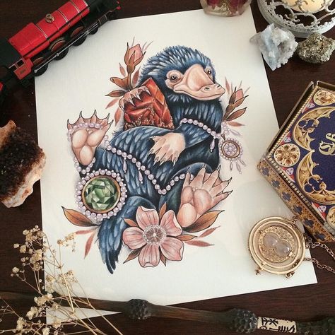 Niffler Tattoo, Harry Tattoos, Hp Tattoo, Potter Tattoo, Kunst Tattoos, Harry Potter Tattoos, Harry Potter Tattoo, Fantastic Beast, Newt Scamander