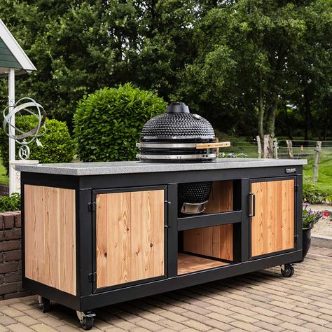 Kamado Joe Table Plans, Kamado Joe Table, Kamado Table, Big Green Egg Outdoor Kitchen, Kitchen Backyard, Big Chefs, Big Green Egg Grill, Green Egg Grill, Kamado Bbq