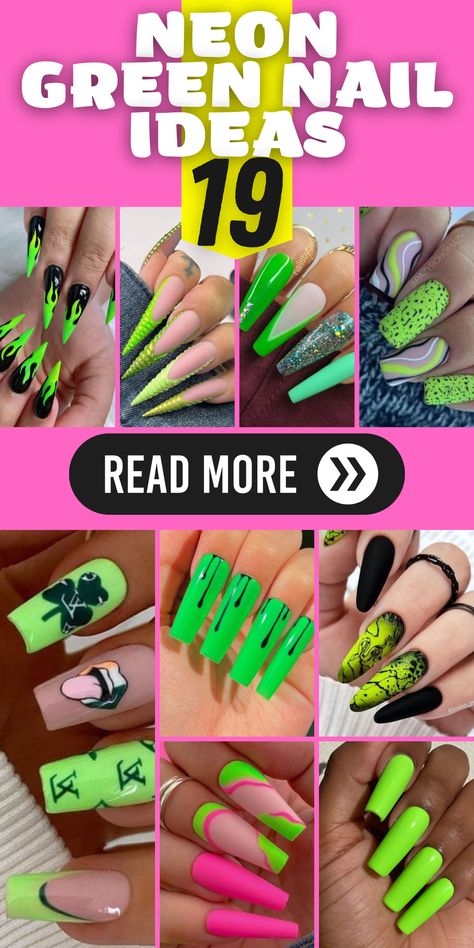 Elegant Neon Green Nails with White Accents: Achieve elegance with a touch of neon green and white accents on your nails. Explore the beauty of oval, almond, or ballerina shapes that perfectly complement this design. Elevate your style with this harmonious color combination and showcase your sophisticated side. Neon Green Nails With Rhinestones, Green Nails With Rhinestones, Black And Neon Green Nails, Neon Green Nail Designs, Neon Green Nail Ideas, Neon Green Nails Design, Green French Tips, Green Nail Ideas, Irish Nails