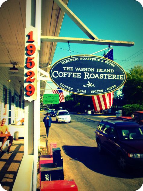 The Vashon Island Coffee Roasterie.  Former home of the coffee company that became Seattle's Best.  Vashon Island, WA.  #vashonisland #washington #coffee Seattle Washington Restaurants, Seattle Coffee Aesthetic, Best Coffee In Seattle, Snoqualmie Washington, Seattle Starbucks Roastery, Original Starbucks Seattle, Vashon Island, San Juan Island, Evergreen State