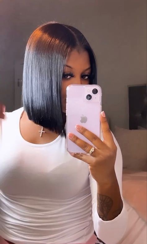 Leave Out Bob, Middle Part Bob Quick Weave, Middle Part Bob Black Women, Side Part Bob Weave, Bob Middle Part, Natural Hair Bob Cut, Middle Part Bob, Fringe Wig, Natural Hair Bob