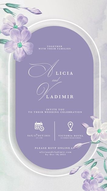 Invitation Card Design Purple, Purple Invitation Card, Purple Wedding Card, Wedding Invitation Purple, Purple Wedding Invitation, Wedding Invitation Pdf, Indian Invitation Cards, Purple Invitations, Wedding Card Frames