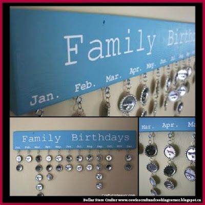 Dollar Store Crafter: Use Bottle Caps To Make This Cute Birthday Calenda... Calendar Cricut, Family Birthday Calendar, Calendar Birthday, Family Birthday Board, Anniversaire Diy, Birthday Wall, Bottle Cap Crafts, Birthday Calendar, Family Birthday