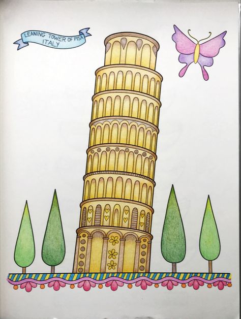 Pisa Tower Drawing, Draw Buildings, Basic Drawing For Kids, Pisa Tower, Alphabet Words, Tower Of Pisa, Abc Printables, Pisa Italy, Easy Cartoon Drawings