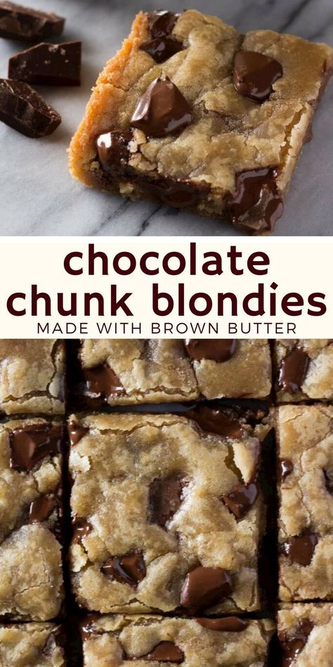 Blondies Dessert, Chocolate Chunk Blondies, Blondie Dessert, Chocolate Blondies, Easy Dessert Recipes Quick, Blondies Recipe, Recipes Chocolate, Dessert Dips, Chocolate Chunk