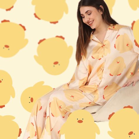 Got yours yet ??? 🐥💛 Shop our Ducky oversized satin set on our website! 🐣 . It’s an oversized set so you can also try a size smaller as per your preference💛 . www.mashasleepwear.com . Also available on Ajio, Amazon, Flipkart & Myntra . #mashasleepwear #nightsuit #pjs #sets #loungewear #coordset #duck #yellow #ootd #collection #cute #instagood [trends, night suits, satin, smooth, shine, fashion, clothing, outfits] Yellow Ootd, Duck Yellow, Satin Set, Coord Set, Clothing Outfits, Night Suit, Fashion Clothing, Lounge Wear, Ootd