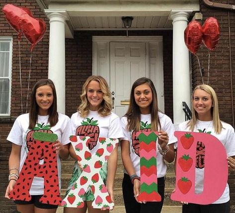 Strawberry Shortcake Bid Day, Strawberry Sorority Theme, Strawberry Big Little Reveal, 2023 Themes, Rush Themes, Sorority Themes, Recruitment Themes, Theta Phi Alpha, Sorority Bid Day