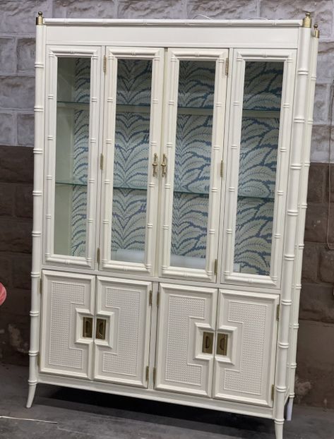 China Cabinet In Dining Room, Bamboo China Cabinet, China Hutch, Resin Painting, Pink Room, Faux Bamboo, Custom Cabinets, Hello There, Hutch