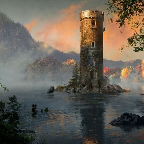 The aquatic Tower Minecraft Project Ruined Tower Fantasy Art, Fantasy City, Fantasy Castle, Fantasy Setting, Fantasy Places, A Castle, Wow Art, Fantasy Concept Art, Arte Fantasy