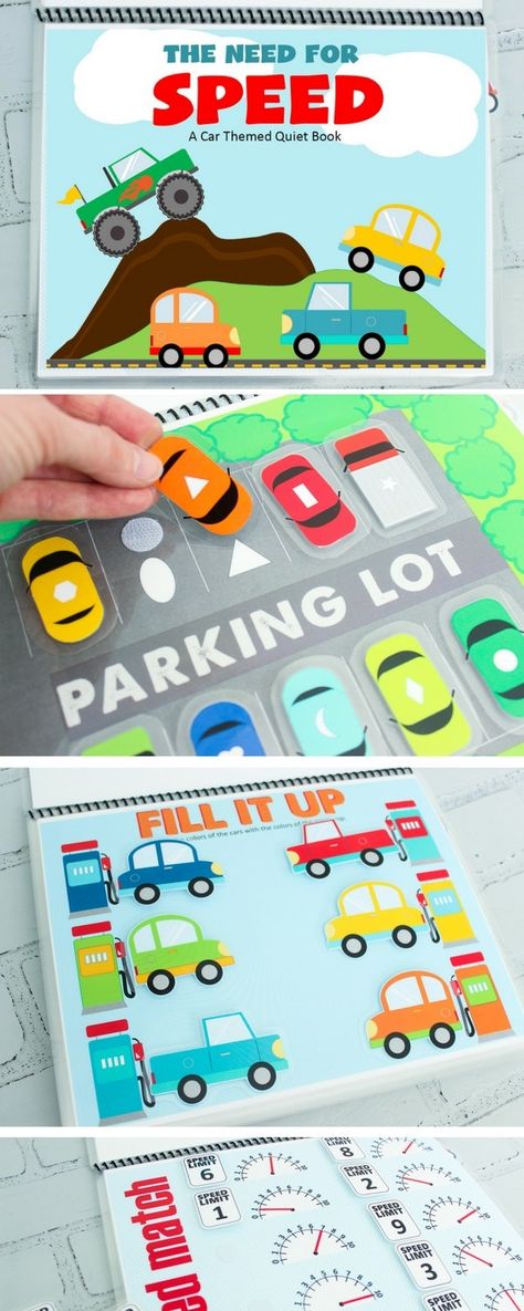 PRINTABLE CARS ACTIVITY BOOK FOR TODDLERS AND YOUNG KIDS Activity Books For Toddlers, Car Activities, Felt Kids, Diy Quiet Books, Baby Quiet Book, Quiet Book Patterns, Toddler Quiet Book, Quiet Activities, Felt Books