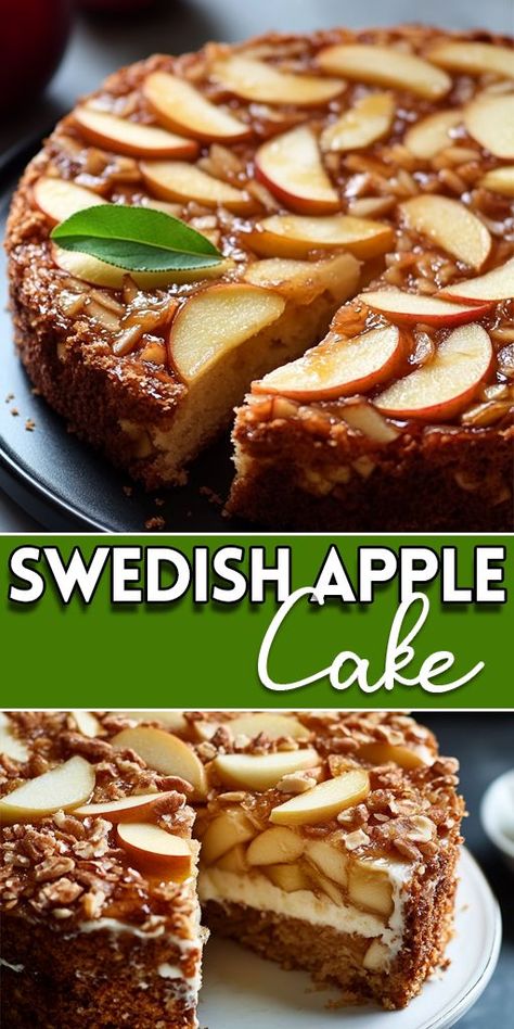 Swedish Apple Cake (Äppelkaka) 🍏🍰 This easy-to-make dessert is ideal for any occasion—whether it's an afternoon treat or a holiday celebration. Top it with whipped cream, ice cream, or custard for an extra indulgent touch. 📌 Save this Pin to bring a taste of Sweden to your kitchen! Whether you're baking for family or impressing guests, this delicious apple cake will be a hit. #SwedishAppleCake #AppleDessert #FallBaking #TraditionalDessert #ComfortFood #AppleRecipes #HomemadeGoodness 🍎🍰 Swedish Apple Cake Recipe, Whipped Cream Ice Cream, Swedish Kitchen, Custard Desserts, Cream Ice Cream, Easy To Make Desserts, Apple Cake Recipes, Sweet Treats Recipes, Swedish Recipes