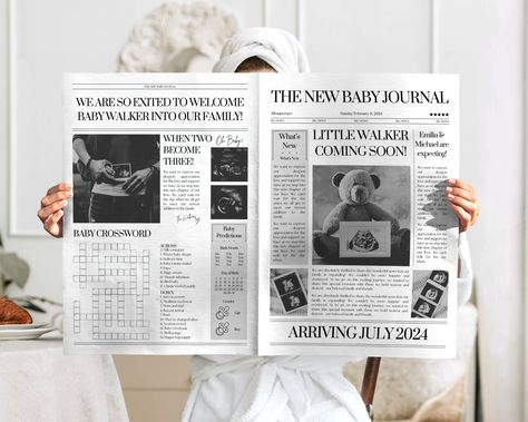 News Paper Baby Announcement, Baby Coming Soon Announcement, Photoshoot Illustration, Newspaper Printable, 3rd Baby Announcement, Baby Announcement Template, Baby Coming Soon, New Baby Announcement, Baby Shower Announcement