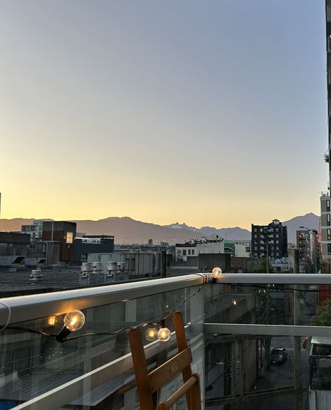 summer patio view, lion head mountains, vancouver bc sunset view, snow capped mountains in the summer, canada living, british columbia canada, apartment patio, apartment patio view, apartment living, string light for small deck Vancouver Apartment View, Canada Apartment Aesthetic, Vancouver Canada Houses, Apartment Vancouver, Canada Apartment, Canada Living, Vancouver Apartment, Summer Canada, Vancouver Condo